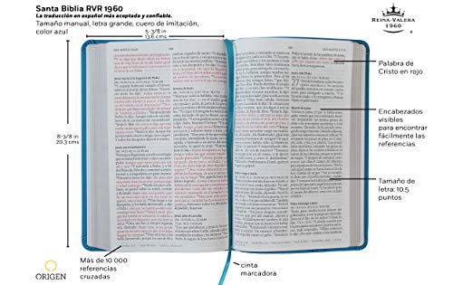 Biblia Reina Valera 1960 letra grande. Símil piel azul, tamaño manual