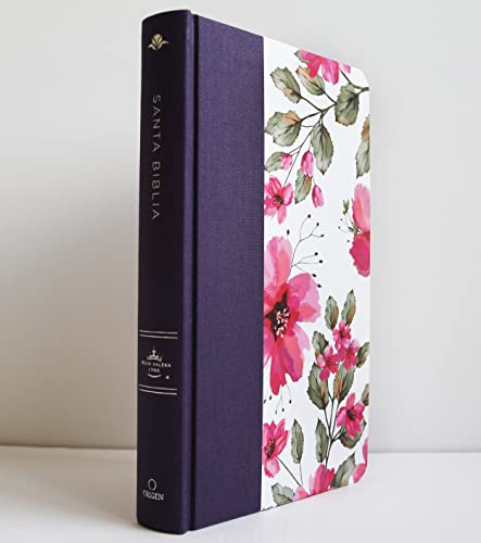 Biblia RVR 1960 letra grande, tela azul con flores tamaño manual (Tapa dura)
