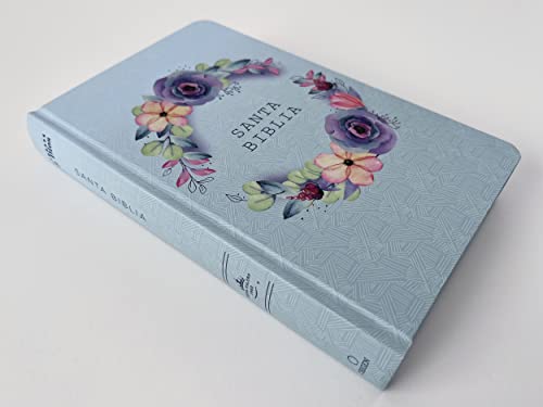 Biblia Reina Valera 1960 - Biblia Protestante letra grande tamaño manual, nombres de Dios, flores azul