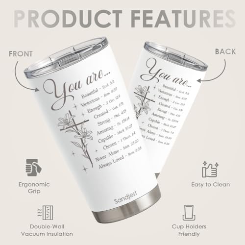 ▶ Vaso cristiano de 20 onzas, taza de viaje de acero inoxidable con tapa, taza de café con aislamiento, regalos cristianos para mujeres, niñas, amigos, hermanas en cumpleaños, Navidad