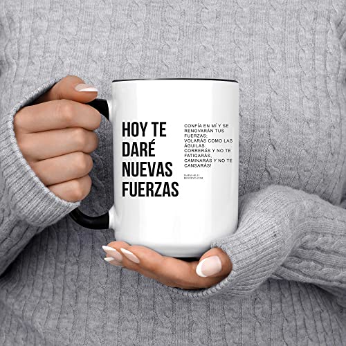 ▶ Taza Cristiana Con Mensaje Bblico Versculo Isaas 4031 - Taza cristiana en español con versículo bíblico Isaiah 4031 Hoy Te Dar Nuevas Fuerzas D7pppt Blanco (negro)