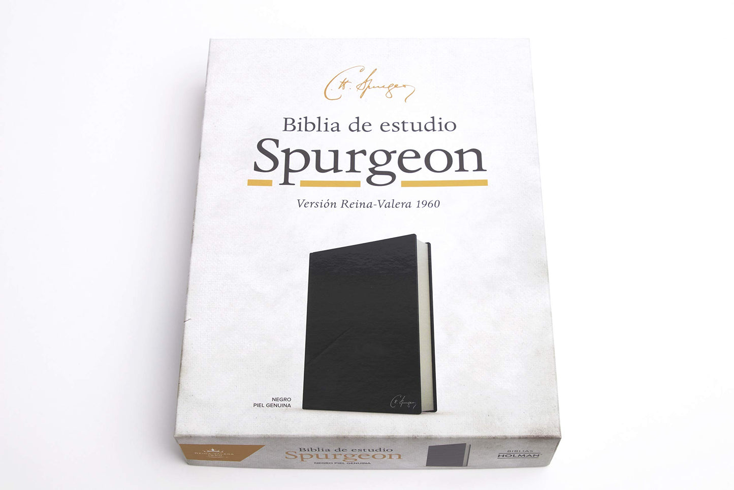 RVR 1960 Biblia de estudio Spurgeon, negro piel genuina