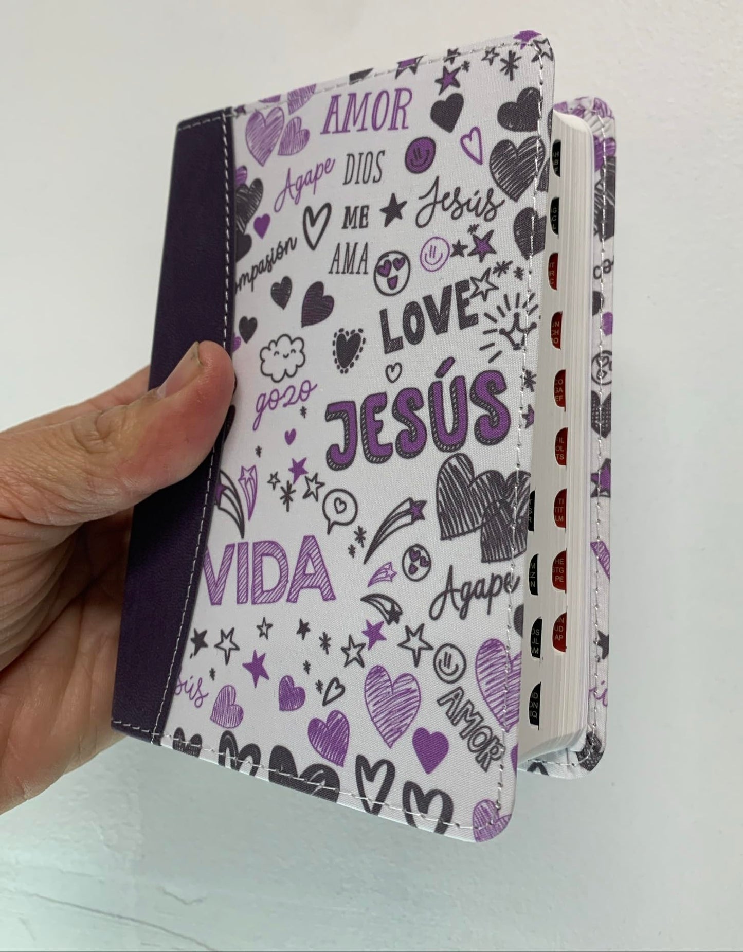 BIBLIA PARA JOVENES TAMAÑO BOLSILLO RV1960 PIEL IMITACION INDICE LILA PALABRAS DEVIDA AMOR 8.5 PUNTOS
