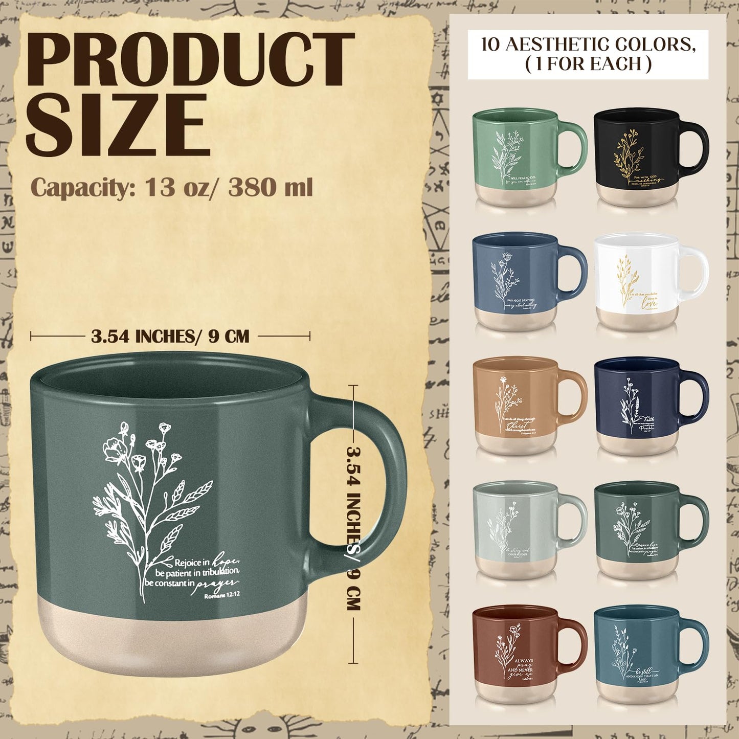 ▶ 10 tazas cristianas para mujer, inspiradoras con versículo bíblico, tazas de café cristianas de 13 onzas, taza de cerámica religiosa, regalo para mujeres, hombres, esposa de pastor, profesor