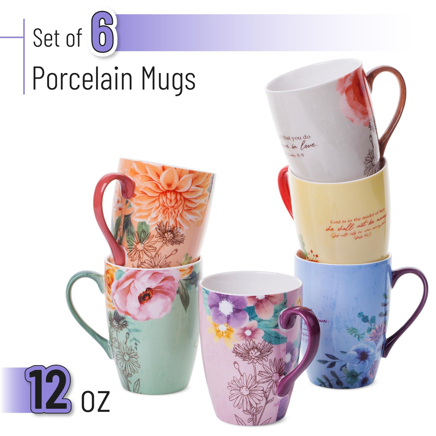 ▶ Tazas de café cristianas, juego de 6, 12 onzas, tazas de versículo de la Biblia, tazas cristianas, tazas de café de las escrituras, regalos de Navidad