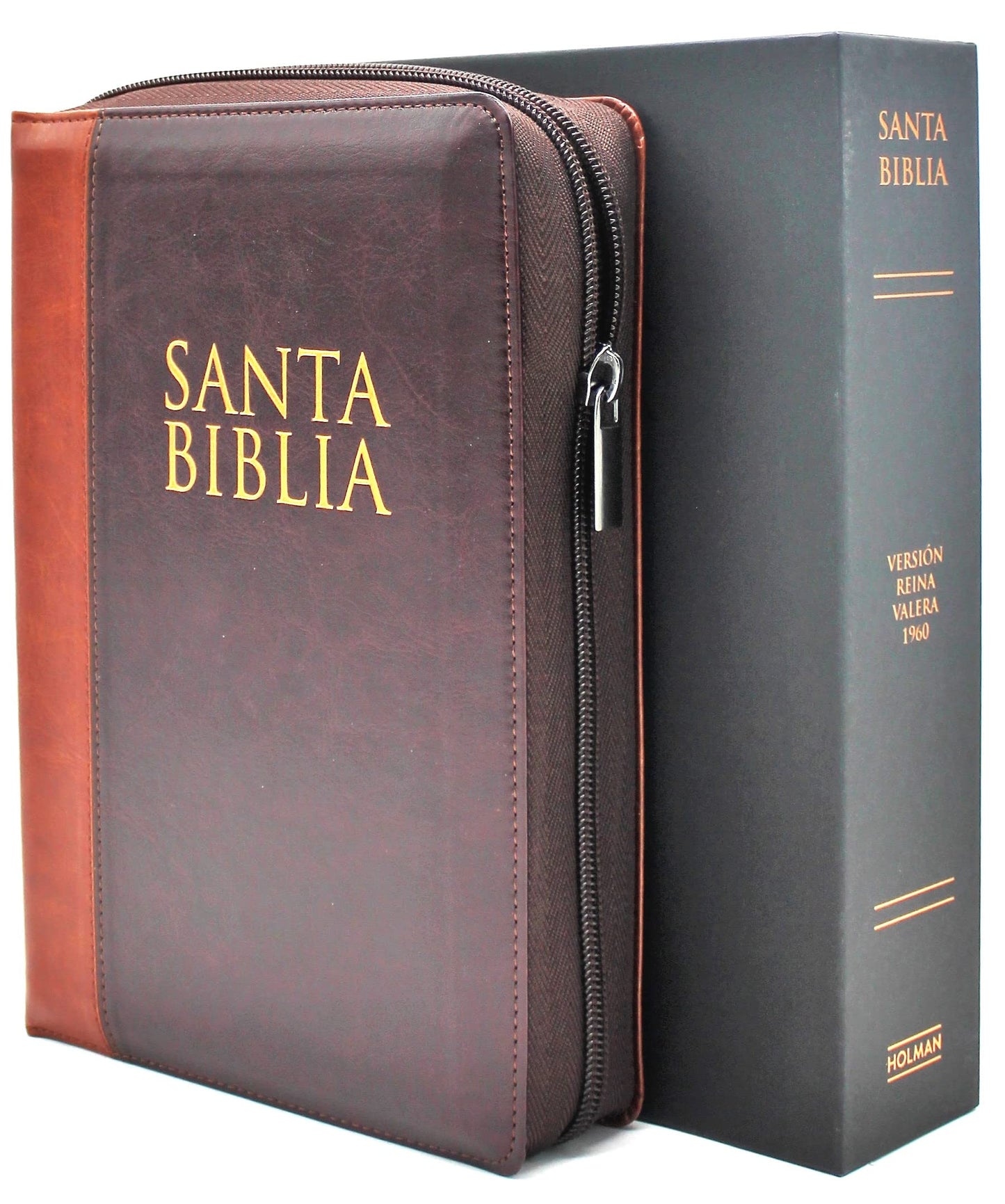 Biblia Reina Valera 1960 Letra Grande en Español de 14 puntos-Tamaño manual con Cierre, Indice, foro en semil piel color caoba/ RVR 1960 Large Giant Print Bible in Spanish edition, brown with zipper
