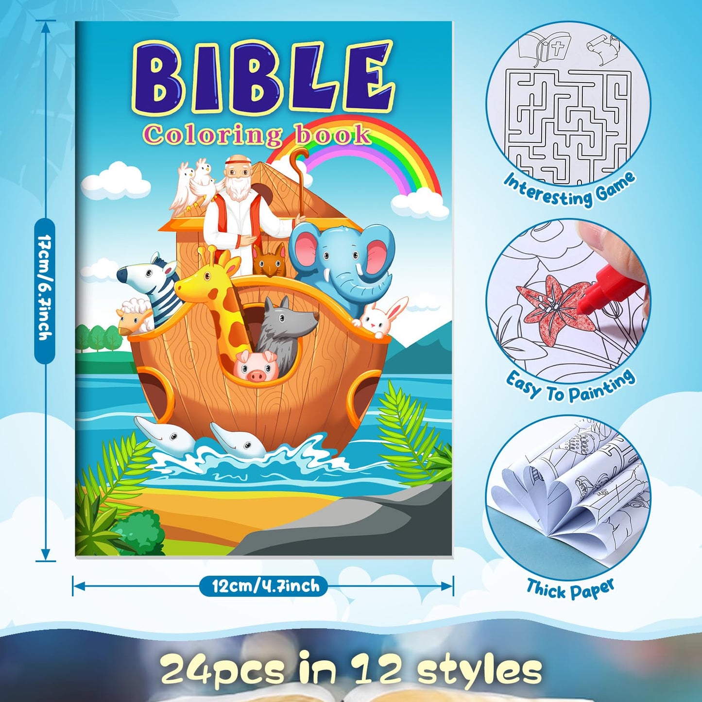 24 mini libros cristianos para colorear para niños con 24 lápices de colores, versículo bíblico, religioso, pequeño libro de dibujo a granel para niños, premios de la escuela dominical de Navidad
