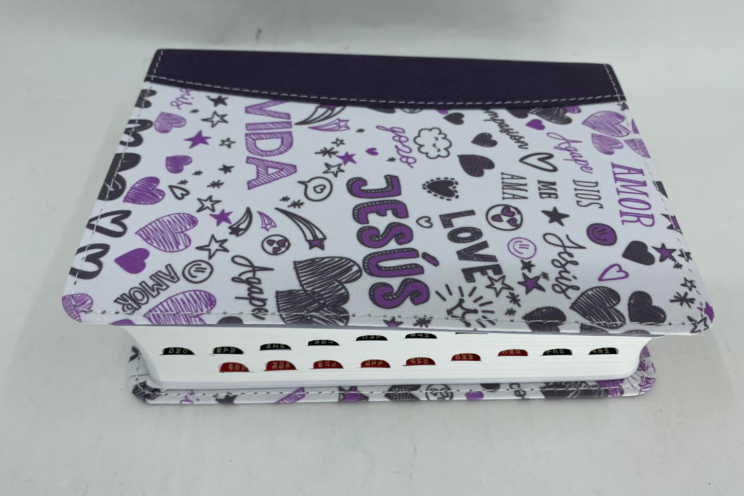BIBLIA PARA JOVENES TAMAÑO BOLSILLO RV1960 PIEL IMITACION INDICE LILA PALABRAS DEVIDA AMOR 8.5 PUNTOS