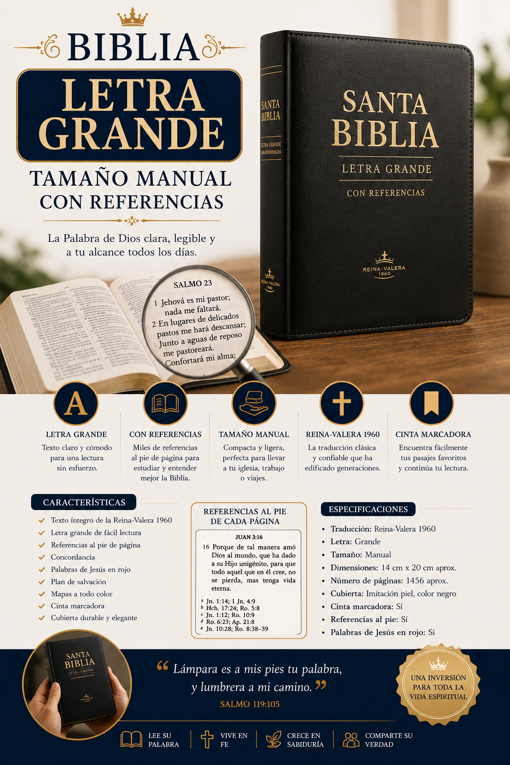 Biblia Letra Grande, Tamaño Manual, Con Referencias