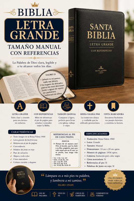 Biblia Letra Grande, Tamaño Manual, Con Referencias