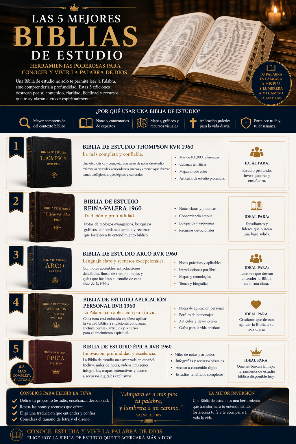 Las 5 Mejores Biblias de Estudio. la 5ta. es Épica. VIVEO
