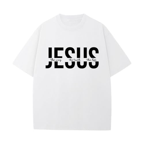 Christian Jesus - Camisetas cristianas para hombre - playera de moda de verano casual con estampado | Uso diario, Blanco, Large