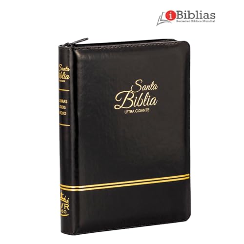 Biblia RVR60 - tamaño compacto con índice en la orilla y zipper, semi piel, negro