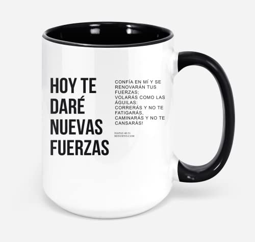 ▶ Taza Cristiana Con Mensaje Bblico Versculo Isaas 4031 - Taza cristiana en español con versículo bíblico Isaiah 4031 Hoy Te Dar Nuevas Fuerzas D7pppt Blanco (negro)