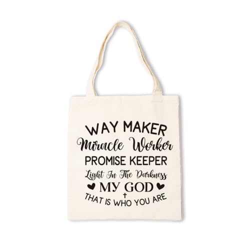 Bolsa de lona para mujer, bolsa de mano con versículo de la Biblia, Way Maker Miracle Worker Promise Keeper Light In The Darkness My God This Is Who You Are, bolsa de lona reutilizable para hombro