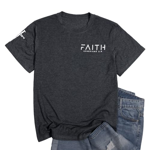 ▶ Camisas cristianas para hombres: camisetas estampadas con cruz de fe, regalos cristianos para hombres, camisas de Jesús, camisetas de la Santa Biblia, Gris oscuro, X-Large