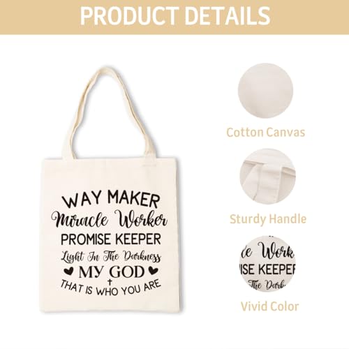 Bolsa de lona para mujer, bolsa de mano con versículo de la Biblia, Way Maker Miracle Worker Promise Keeper Light In The Darkness My God This Is Who You Are, bolsa de lona reutilizable para hombro