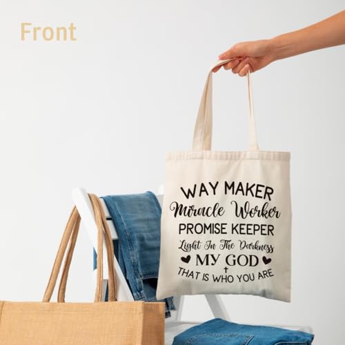 Bolsa de lona para mujer, bolsa de mano con versículo de la Biblia, Way Maker Miracle Worker Promise Keeper Light In The Darkness My God This Is Who You Are, bolsa de lona reutilizable para hombro