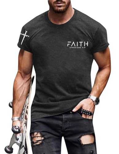 ▶ Camisas cristianas para hombres: camisetas estampadas con cruz de fe, regalos cristianos para hombres, camisas de Jesús, camisetas de la Santa Biblia, Gris oscuro, X-Large