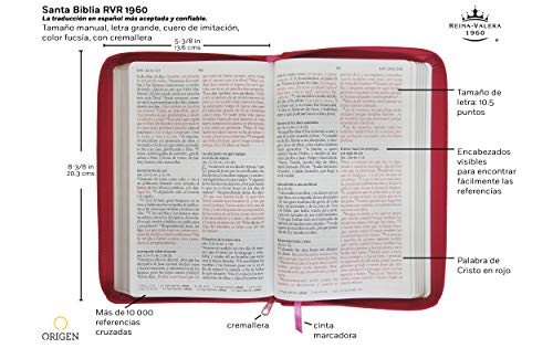 Biblia Reina Valera 1960 Letra Grande. Símil Piel Fucsia Con Cremallera