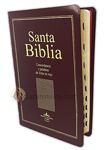 Biblia RVR60 - Concordancia, Letra Grande, palabras de Jesus en Rojo, ziper, indice, tapa en cuero reconstituido vino y canto dorado (Spanish Edition)