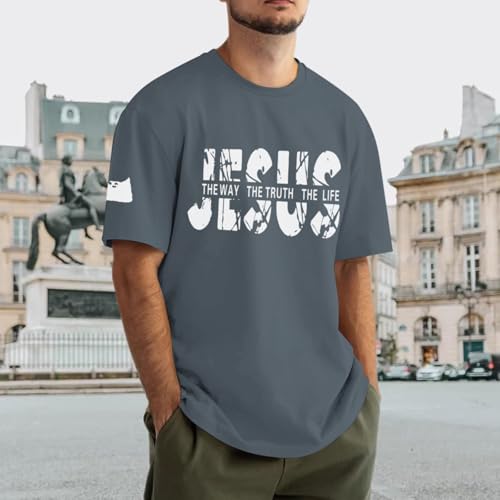 ▶ Camisas de fe cristiana de Jesús para hombres, religiosos, versículo bíblico, camisa inspiradora de gran tamaño, camisetas gráficas, Gris-oscuro, X-Large