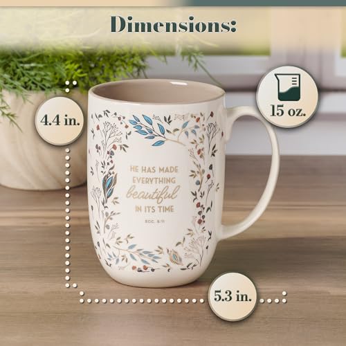 ▶ Taza de cerámica inspiradora grande para mujer, con versículo bíblico, para café y té: todo hermoso y estimulante, sin plomo ni cadmio, color blanco/gris pardo, multicolor floral