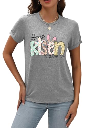 ▶ Camisetas cristianas de manga corta para mujer, talla grande, camisetas con estampado de Pascua, Gris2, 4X-Large
