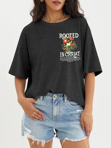 ▶ Camisetas cristianas para mujer: playera de gran tamaño If God is for Us de fe religiosa, playera inspiradora con versículo bíblico, Gris oscuro-cristo, M