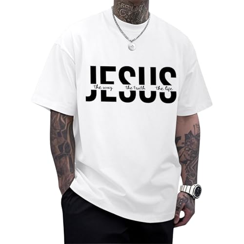 Christian Jesus - Camisetas cristianas para hombre - playera de moda de verano casual con estampado | Uso diario, Blanco, Large