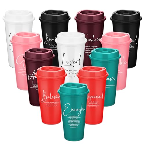 ▶ 12 vasos inspiradores cristianos con tapa y pajita, 16 onzas, vasos religiosos de plástico para beber para hombres y mujeres, regalos para fiestas de Navidad, voluntarios de Acción de