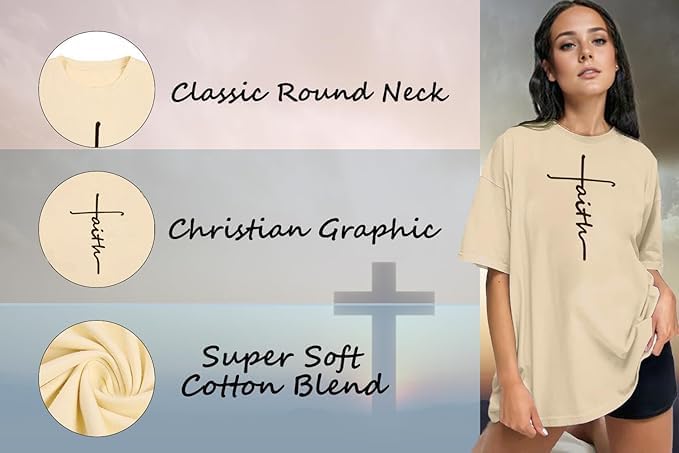 ▶Camisetas cristianas de gran tamaño para mujer, diseño de Dios está dentro de ella, camisetas de fe de Jesús, versículo bíblico inspirador, Albaricoque1, Small