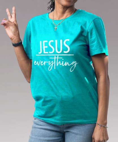 ▶ Camisetas con estampado de Jesús para mujer, con versículo bíblico, con citas religiosas, manga corta, con texto en inglés "Jesús y devoto", Verde menta-evertything, Small