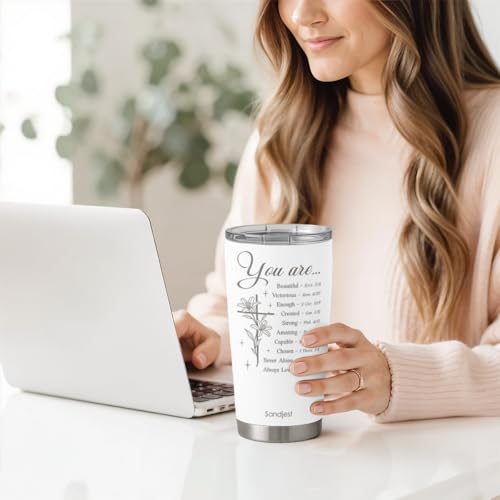▶ Vaso cristiano de 20 onzas, taza de viaje de acero inoxidable con tapa, taza de café con aislamiento, regalos cristianos para mujeres, niñas, amigos, hermanas en cumpleaños, Navidad