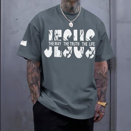 ▶ Camisas de fe cristiana de Jesús para hombres, religiosos, versículo bíblico, camisa inspiradora de gran tamaño, camisetas gráficas, Gris-oscuro, X-Large