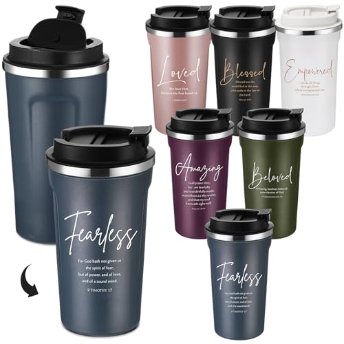 ▶ 6 piezas de regalos cristianos inspiradores para hombres y mujeres, 17 onzas con versículos de la Biblia, frascos de café, vaso a granel para el día del abuelo, regalo para reconocimiento
