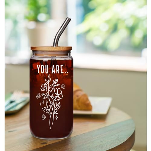 ▶Taza cristiana de vidrio con tapa de bambú, regalos cristianos para la fe de las mujeres, regalo bíblico para el día de la madre, regalos religiosos, regalo inspirador de aliento