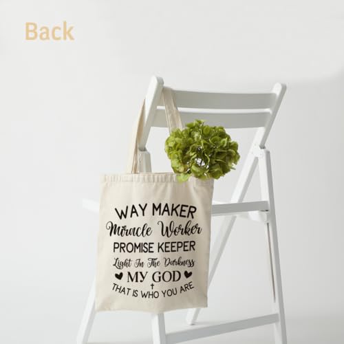 Bolsa de lona para mujer, bolsa de mano con versículo de la Biblia, Way Maker Miracle Worker Promise Keeper Light In The Darkness My God This Is Who You Are, bolsa de lona reutilizable para hombro