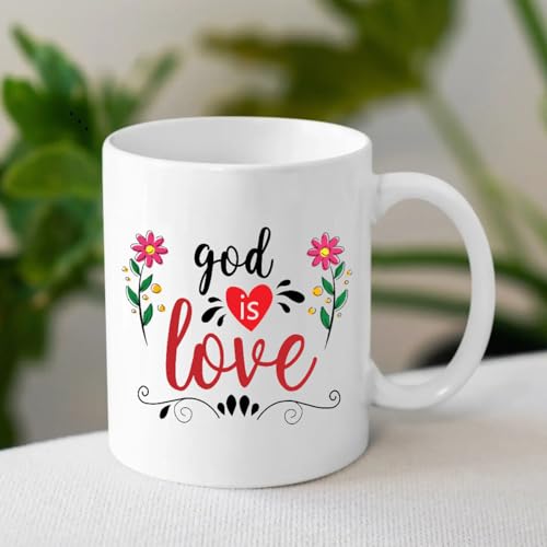 ▶ Taza de café cristiana inspiradora, regalo de fe religiosa para hombres y mujeres, taza de cerámica temática de las Escrituras con diseño floral, 11 onzas, color blanco