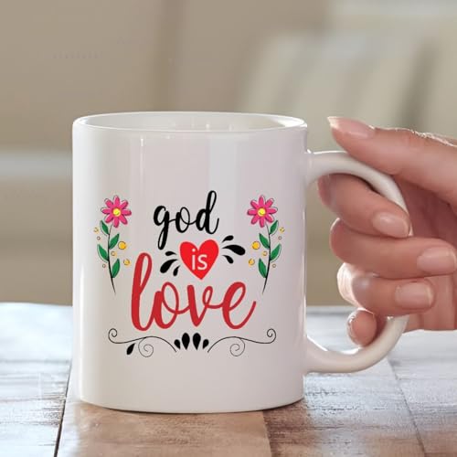▶ Taza de café cristiana inspiradora, regalo de fe religiosa para hombres y mujeres, taza de cerámica temática de las Escrituras con diseño floral, 11 onzas, color blanco