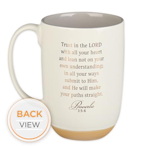 ▶ Taza de cerámica para café y té con texto en inglés "Christian Art Gifts - Taza inspiradora para mujeres y hombres: Trust in the Lord - Prov. 3:5 sin plomo con base de arcilla y