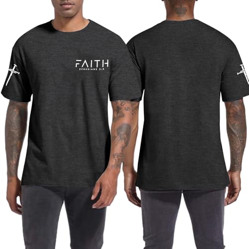 ▶ Camisas cristianas para hombres: camisetas estampadas con cruz de fe, regalos cristianos para hombres, camisas de Jesús, camisetas de la Santa Biblia, Gris oscuro, X-Large