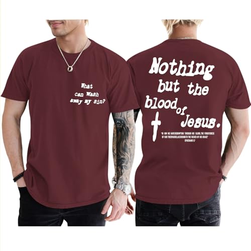 ▶  Camisetas cristianas para hombre, con versículo bíblico, con fe religiosa, playera inspiradora de Jesús Dios, playera con gráfico cruzado, Granate, M