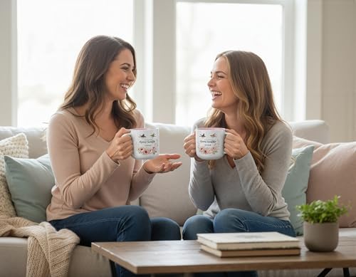 ▶ Taza de cerámica para la amistad de 14 onzas con diseño floral y pájaros, color rosa interior, una dulce amistad refresca el alma, regalo de mensaje cristiano para mujeres