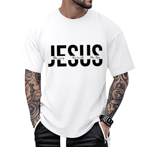 Christian Jesus - Camisetas cristianas para hombre - playera de moda de verano casual con estampado | Uso diario, Blanco, Large