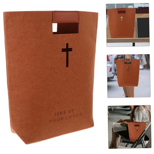 Operitacx Bolsa De Almacenamiento De La Biblia Bolsas De La Biblia Bolso De Fieltro Con Cruz Ahuecada Bolso De La Biblia Con Diseño Biblia Bolsas De Tela Sintió Light Brown