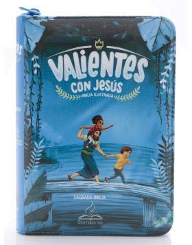 Biblia Compacta Ilustrada Valientes con Jesús, Dios Habla Hoy DHH con Deuterocanónicos, tapa vinil acolchonada, azul