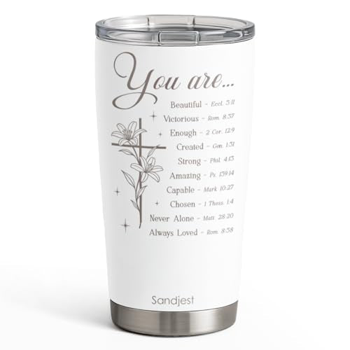 ▶ Vaso cristiano de 20 onzas, taza de viaje de acero inoxidable con tapa, taza de café con aislamiento, regalos cristianos para mujeres, niñas, amigos, hermanas en cumpleaños, Navidad