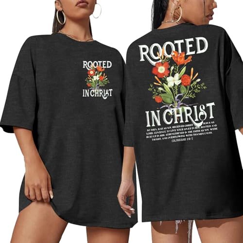 ▶ Camisetas cristianas para mujer: playera de gran tamaño If God is for Us de fe religiosa, playera inspiradora con versículo bíblico, Gris oscuro-cristo, M