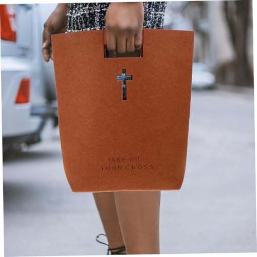 Operitacx Bolsa De Almacenamiento De La Biblia Bolsas De La Biblia Bolso De Fieltro Con Cruz Ahuecada Bolso De La Biblia Con Diseño Biblia Bolsas De Tela Sintió Light Brown